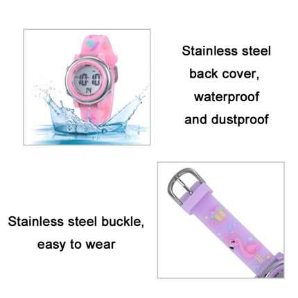 JNEW A380-86576 Student Cartoon Flamingo Waterproof Luminous Multifunction LED Electronic Watch(Dark Purple)-garmade.com