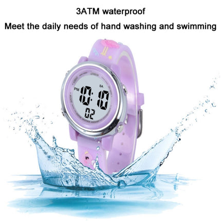 JNEW A380-86576 Student Cartoon Flamingo Waterproof Luminous Multifunction LED Electronic Watch(Dark Purple)-garmade.com