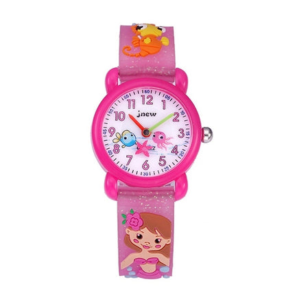 JNEW A335-86261 Children 3D Silicone Cartoon Mermaid Waterproof Quartz Watch(Red)-garmade.com