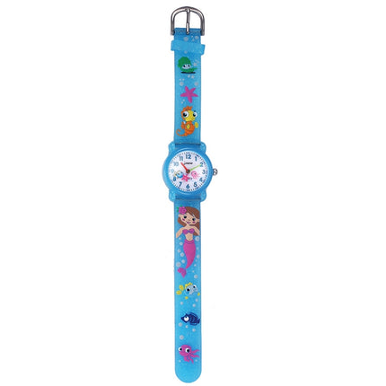 JNEW A335-86261 Children 3D Silicone Cartoon Mermaid Waterproof Quartz Watch(Blue)-garmade.com