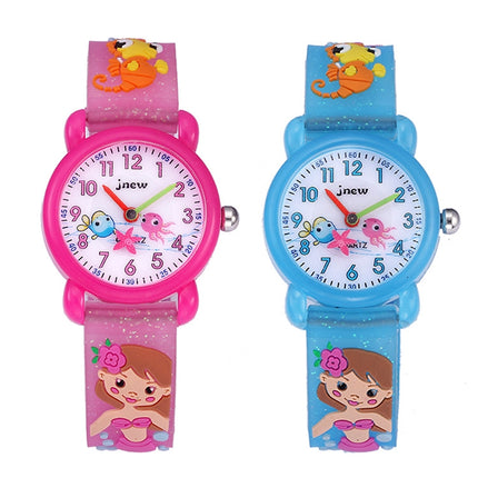 JNEW A335-86261 Children 3D Silicone Cartoon Mermaid Waterproof Quartz Watch(Blue)-garmade.com