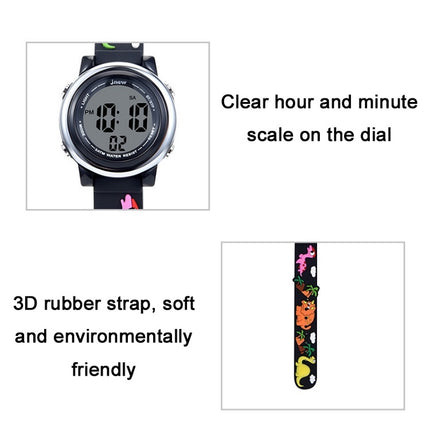 JNEW A380-20090-5 Children Cartoon Dinosaur Rhino Waterproof Time Recognition Colorful Backlight LED Electronic Watch(Black)-garmade.com