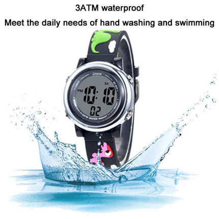 JNEW A380-20090-5 Children Cartoon Dinosaur Rhino Waterproof Time Recognition Colorful Backlight LED Electronic Watch(Black)-garmade.com