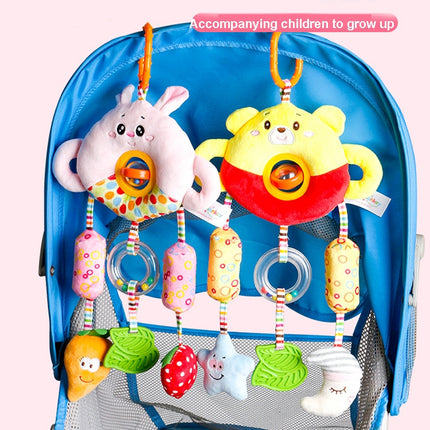 Stroller Toy 0-1 Year Old Bed Hanging Turn Bead Doll Baby Bed Bell Plush Rattle(H168190-3A Bear)-garmade.com