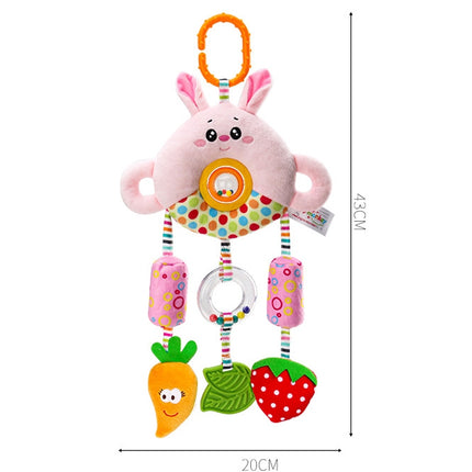 Stroller Toy 0-1 Year Old Bed Hanging Turn Bead Doll Baby Bed Bell Plush Rattle(H168190-3B Rabbit)-garmade.com