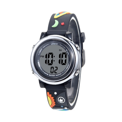 JNEW A380-86294 Children Waterproof Time Cognitive Cartoon Universe Colorful Backlight LED Electronic Watch( Black)-garmade.com