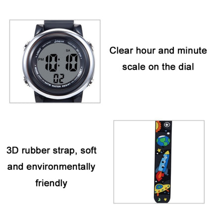 JNEW A380-86294 Children Waterproof Time Cognitive Cartoon Universe Colorful Backlight LED Electronic Watch( Black)-garmade.com