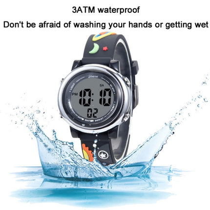 JNEW A380-86294 Children Waterproof Time Cognitive Cartoon Universe Colorful Backlight LED Electronic Watch( Black)-garmade.com