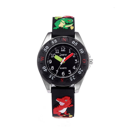 JNEW 6811-86172 Children Cartoon 3D Dinosaur Silicone Strap Waterproof Quartz Watch(Alloy Black)-garmade.com