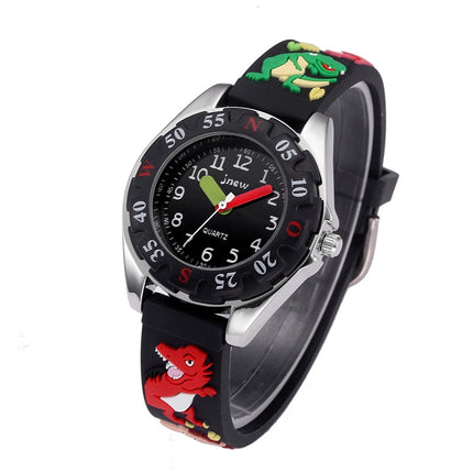 JNEW 6811-86172 Children Cartoon 3D Dinosaur Silicone Strap Waterproof Quartz Watch(Alloy Black)-garmade.com