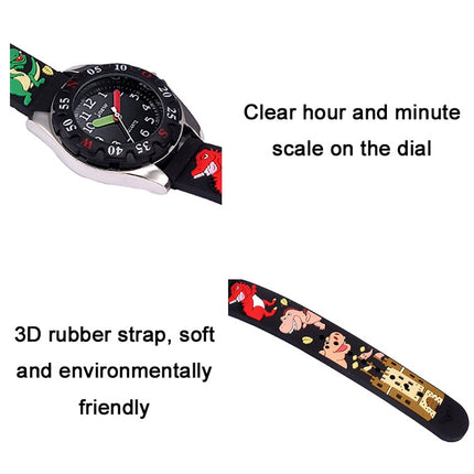 JNEW 6811-86172 Children Cartoon 3D Dinosaur Silicone Strap Waterproof Quartz Watch(Alloy Black)-garmade.com