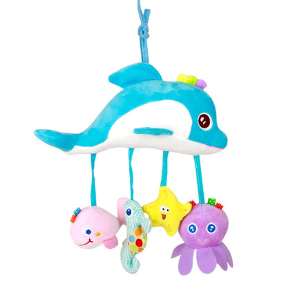 Baby Toys 0-1 Year Old Animal Bed Bells Soothing Plush Toys Baby Rattles Baby Carriage Hanging(B Crossbar - Dolphins)-garmade.com