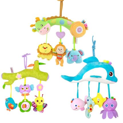 Baby Toys 0-1 Year Old Animal Bed Bells Soothing Plush Toys Baby Rattles Baby Carriage Hanging(C Crossbar - Birds)-garmade.com