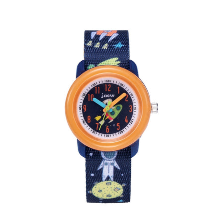 JNEW A369-86408 Children Cartoon Cosmic Starry Sky Waterproof Time Cognitive Ribbon Quartz Watch(Orange)-garmade.com