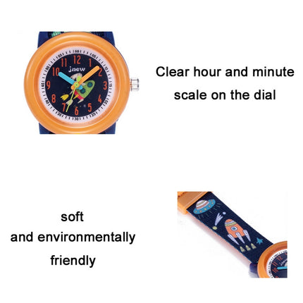 JNEW A369-86408 Children Cartoon Cosmic Starry Sky Waterproof Time Cognitive Ribbon Quartz Watch(Orange)-garmade.com