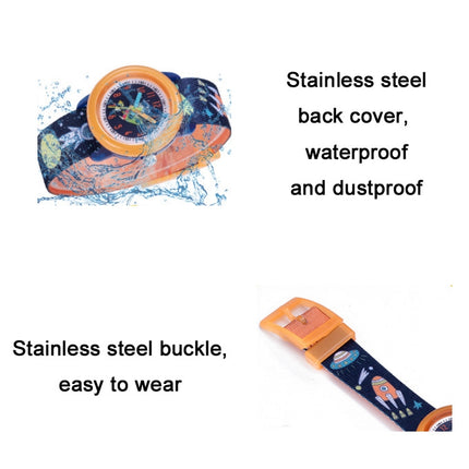 JNEW A369-86408 Children Cartoon Cosmic Starry Sky Waterproof Time Cognitive Ribbon Quartz Watch(Orange)-garmade.com