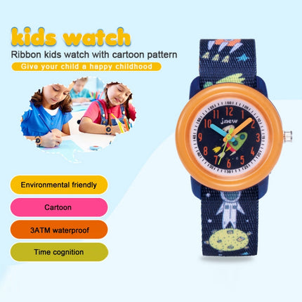 JNEW A369-86408 Children Cartoon Cosmic Starry Sky Waterproof Time Cognitive Ribbon Quartz Watch(Orange)-garmade.com