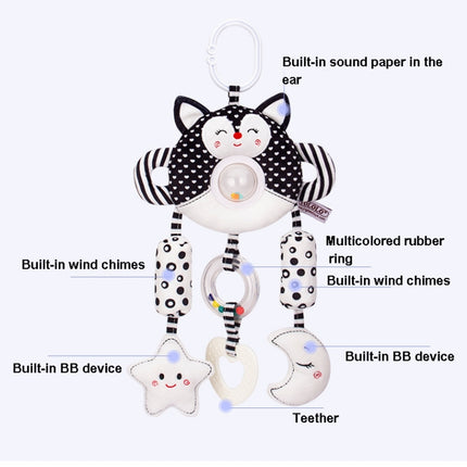 Newborn Baby Stroller Pendant Black And White Wind Chime 0-1 Year Old Early Education Toy Baby Comfort Bed Bell(2A Elephant)-garmade.com