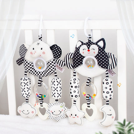 Newborn Baby Stroller Pendant Black And White Wind Chime 0-1 Year Old Early Education Toy Baby Comfort Bed Bell(2B Fox)-garmade.com