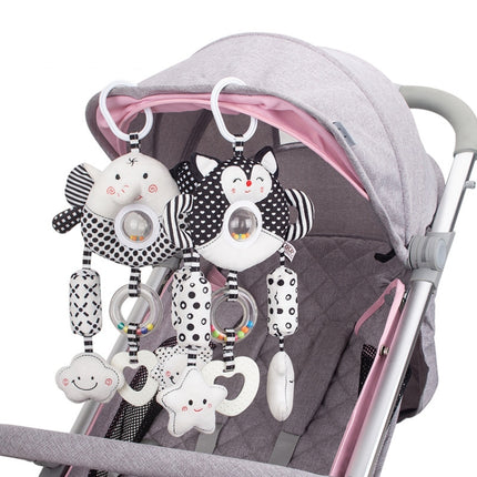 Newborn Baby Stroller Pendant Black And White Wind Chime 0-1 Year Old Early Education Toy Baby Comfort Bed Bell(2B Fox)-garmade.com