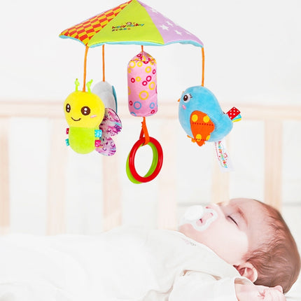 Happy Monkey H168114-2 Umbrella Design Baby Bed Bell Music Rotating Baby Toy Stroller Pendant(Cloud Bee Bird)-garmade.com
