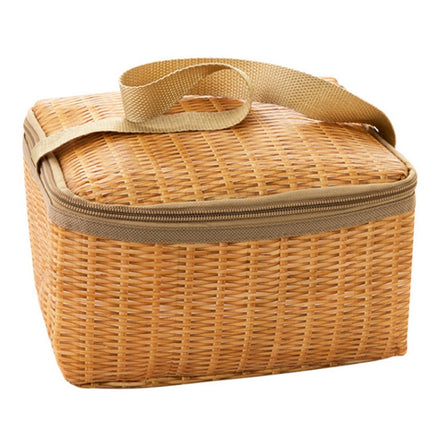 Portable Insulated Thermal Lunch Box Canvas Imitation Rattan Lunch Bag Picnic Container-garmade.com