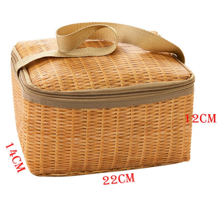 Portable Insulated Thermal Lunch Box Canvas Imitation Rattan Lunch Bag Picnic Container-garmade.com