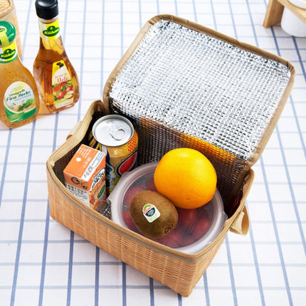 Portable Insulated Thermal Lunch Box Canvas Imitation Rattan Lunch Bag Picnic Container-garmade.com