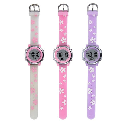 JNEW A380-86195 Children Cartoon Cherry Blossom Waterproof Time Recognition Colorful LED Electronic Watch(Pink)-garmade.com