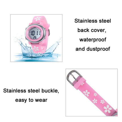 JNEW A380-86195 Children Cartoon Cherry Blossom Waterproof Time Recognition Colorful LED Electronic Watch(Purple)-garmade.com
