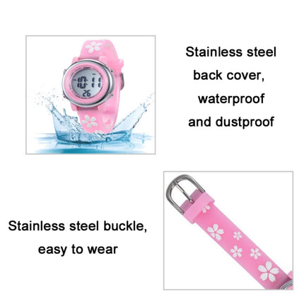 JNEW A380-86195 Children Cartoon Cherry Blossom Waterproof Time Recognition Colorful LED Electronic Watch(Pink)-garmade.com