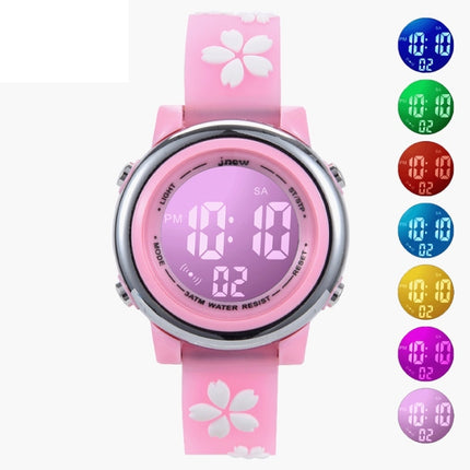 JNEW A380-86195 Children Cartoon Cherry Blossom Waterproof Time Recognition Colorful LED Electronic Watch(White)-garmade.com