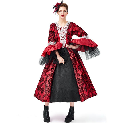 PS1972 Halloween Costume Adult Retro Lace Palace Dress, Size: M(Red)-garmade.com