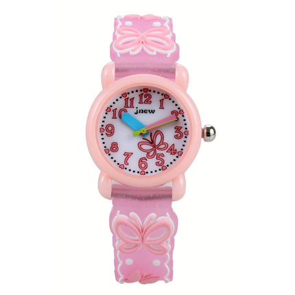 JNEW A335-86228 Children Cartoon 3D Love Butterfly Silicone Waterproof Quartz Watch(Pink Shell Pink Belt)-garmade.com