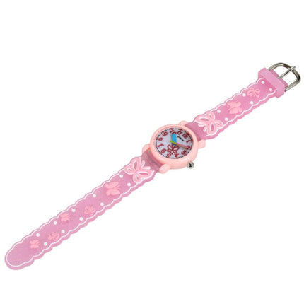 JNEW A335-86228 Children Cartoon 3D Love Butterfly Silicone Waterproof Quartz Watch(Pink Shell Pink Belt)-garmade.com