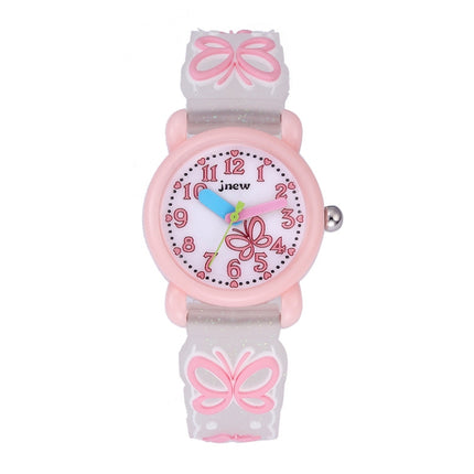 JNEW A335-86228 Children Cartoon 3D Love Butterfly Silicone Waterproof Quartz Watch(Pink Shell White Belt)-garmade.com