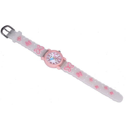 JNEW A335-86228 Children Cartoon 3D Love Butterfly Silicone Waterproof Quartz Watch(Pink Shell White Belt)-garmade.com