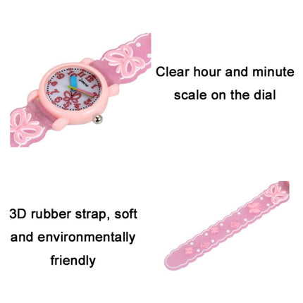 JNEW A335-86228 Children Cartoon 3D Love Butterfly Silicone Waterproof Quartz Watch(Pink Shell White Belt)-garmade.com