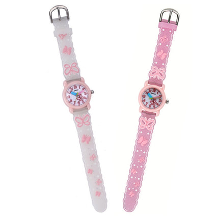 JNEW A335-86228 Children Cartoon 3D Love Butterfly Silicone Waterproof Quartz Watch(Pink Shell White Belt)-garmade.com