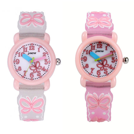 JNEW A335-86228 Children Cartoon 3D Love Butterfly Silicone Waterproof Quartz Watch(Pink Shell White Belt)-garmade.com