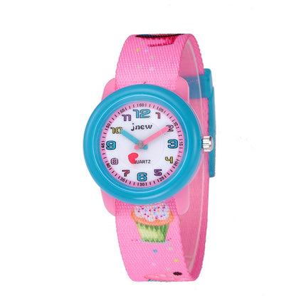 JNEW A369-86306 Children Time Cognition Waterproof Cartoon Ribbon Quartz Watch(Ice Ccream)-garmade.com