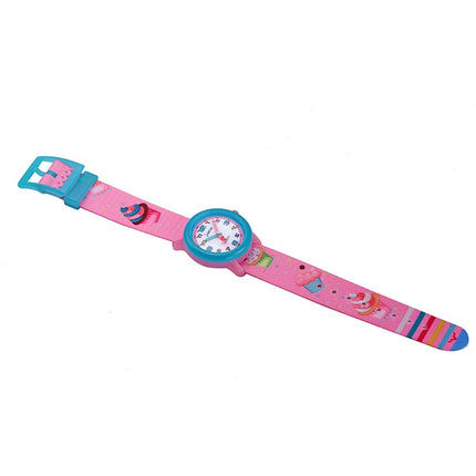 JNEW A369-86306 Children Time Cognition Waterproof Cartoon Ribbon Quartz Watch(Ice Ccream)-garmade.com