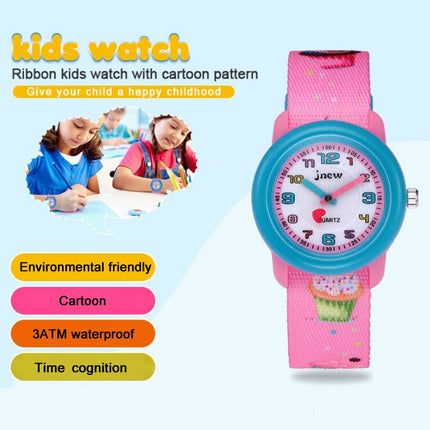 JNEW A369-86306 Children Time Cognition Waterproof Cartoon Ribbon Quartz Watch(Ice Ccream)-garmade.com