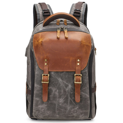 K805 Waterproof Batik Canvas Camera Backpack Outdoor Liner Shoulder Photography Bag(Grey)-garmade.com