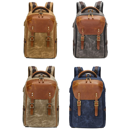K805 Waterproof Batik Canvas Camera Backpack Outdoor Liner Shoulder Photography Bag(Khaki)-garmade.com