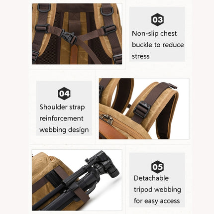 K805 Waterproof Batik Canvas Camera Backpack Outdoor Liner Shoulder Photography Bag(Soil Yellow)-garmade.com