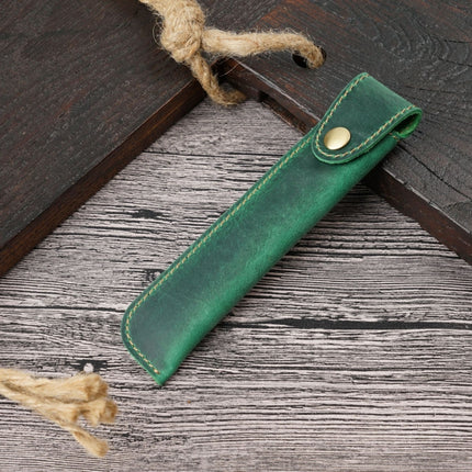 Pen Bag Personality Retro Pure Handmade First Layer Leather Pen Case Protective Cover(Mad Horse Skin Green)-garmade.com