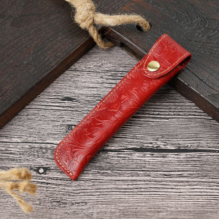 Pen Bag Personality Retro Pure Handmade First Layer Leather Pen Case Protective Cover(Carved Skin Red)-garmade.com