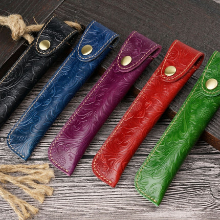 Pen Bag Personality Retro Pure Handmade First Layer Leather Pen Case Protective Cover(Carved Skin Red)-garmade.com