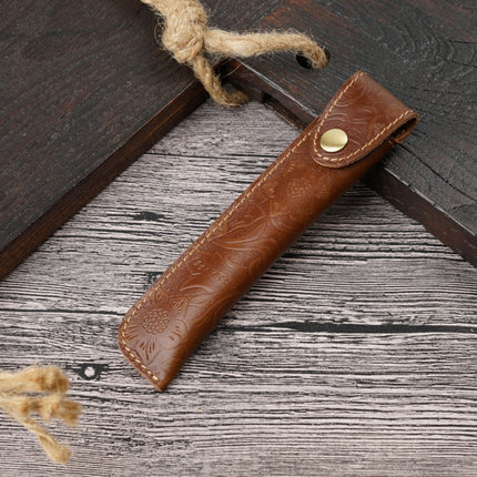 Pen Bag Personality Retro Pure Handmade First Layer Leather Pen Case Protective Cover(Carved Skin Coffee)-garmade.com